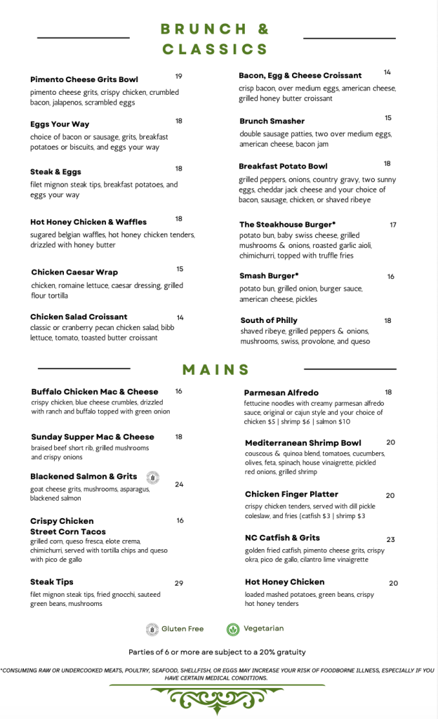 Lankys on Laurens menu: Brunch & Classics, Mains